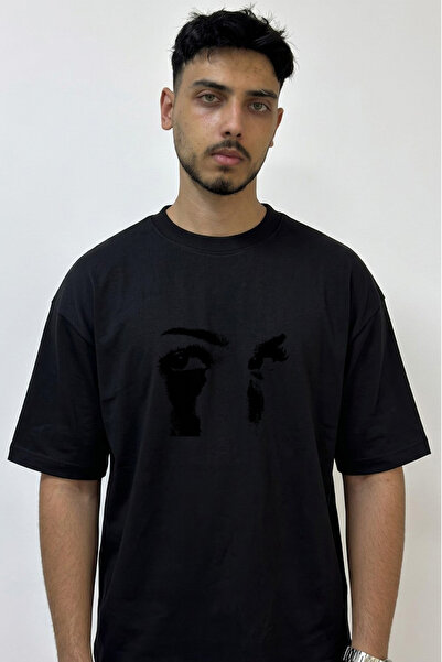 Anetos Aglayan Gozler Design Printed Oversize Black T-Shirt