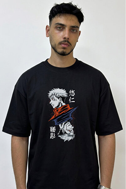 Anetos Itadori Sukuna Design Printed Oversize Black T-Shirt