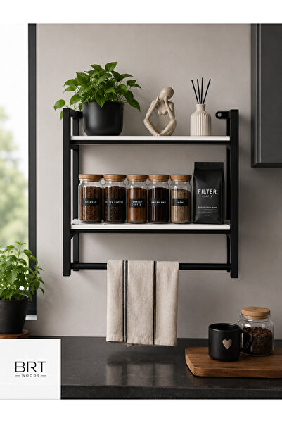 BRTWOODS Modern Mutfak Rafı, Banyo Rafı ve Havluluk – Duvara Monte Metal Ahşa...