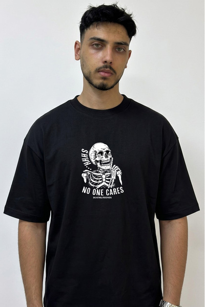 Anetos Μπλουζάκι με στάμπα Skeleton Shhh Design σε μεγάλο μέγεθος, μαύρο