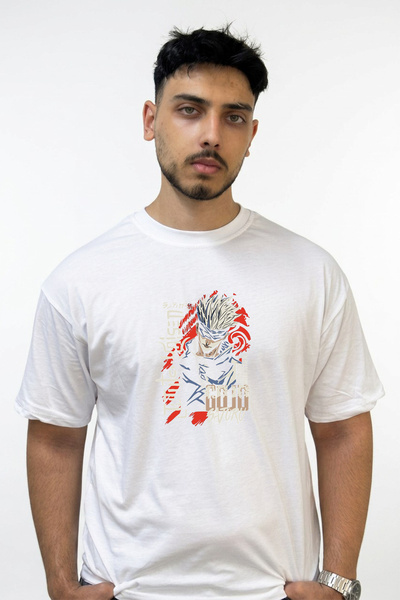 Anetos Gojo Satoru_74 Design Printed Oversize White T-Shirt