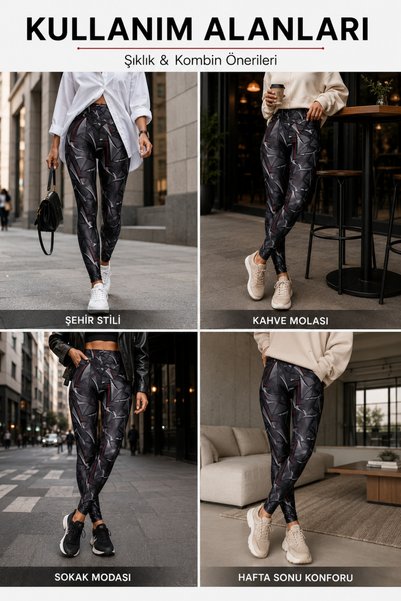 Oxyteez Women's Diving Leggings, Special Patterned High Waist, Stretchy, Sweat-Absorbent, Stylish Leggings for Sports and Daily Wear