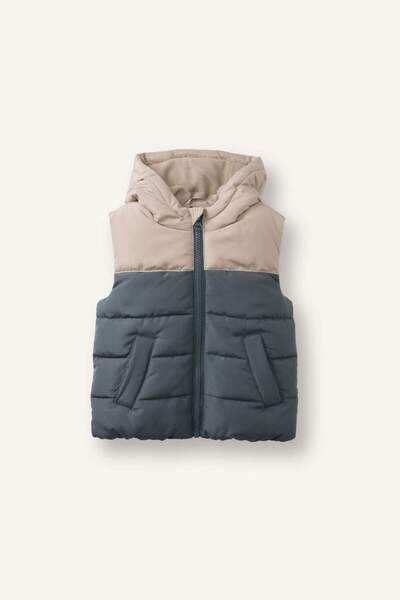 DeFacto Baby Boy Water Repellent Fleece Lined Color Block Pattern Hooded down...