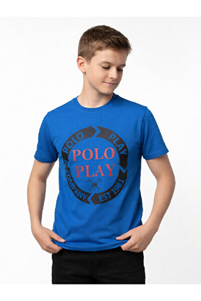 Polo Play By Styli تي شيرت برقبة دائرية وشعار جرافيك للفتيان المراهقين