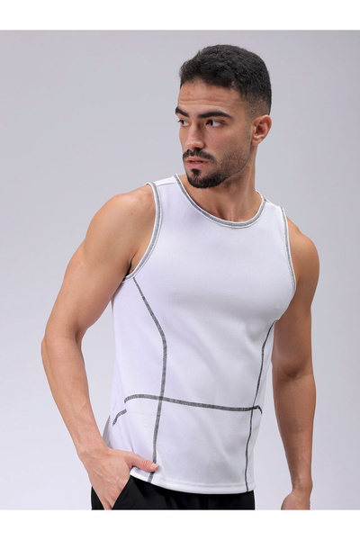 The Indian Garage Co By Styli Men White Regular Fit Textured Crew Neck Tank Top