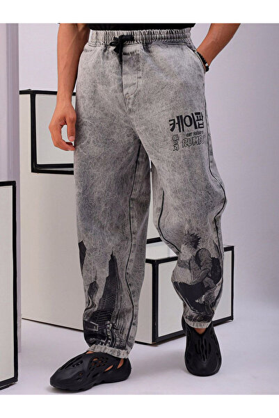 The Indian Garage Co By Styli Men Grey Loose Fit Solid Denim Joggers