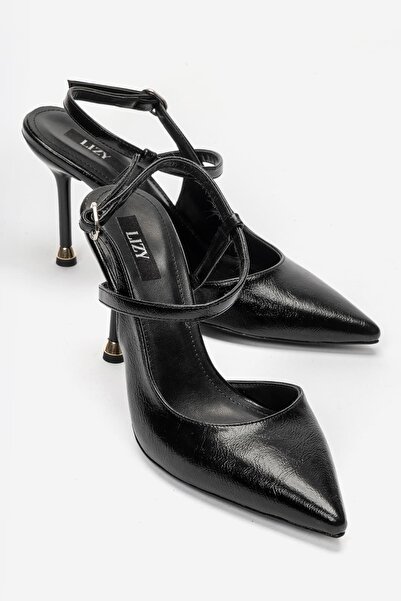 Lizy Shoes Women's Black Pointed Toe Thin Heeled Ankle Strap Stiletto Shoes 9 cm
