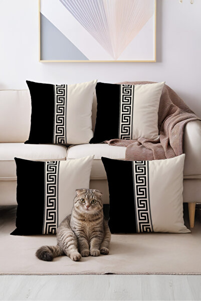 Artvibe Modern Square Patterned Black Cream Gift Decorative 4-Piece Throw Pil...