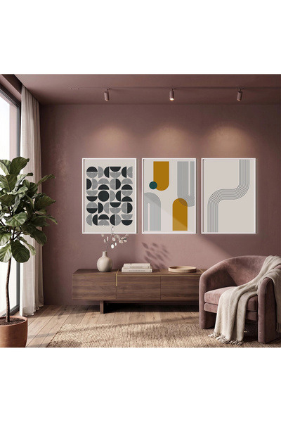 KOLAJTASARIM Set de picturi abstracte geometrice galbene și turcoaz, în 3 pie...