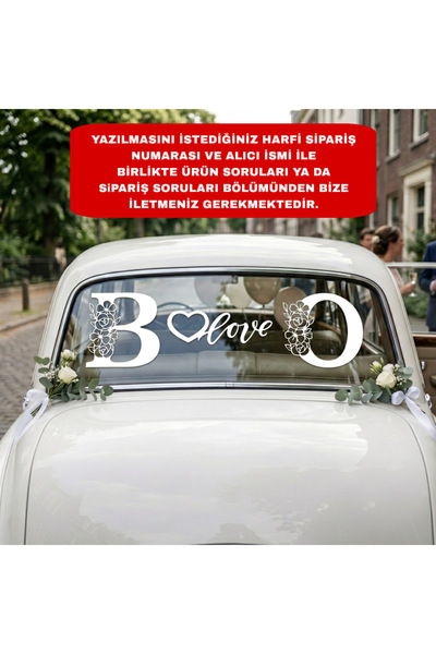 Handmade Kişiye Özel 2 Adet Baş Harf Ve Love Yazısı Gelin Arabası Cam Süsü Seti