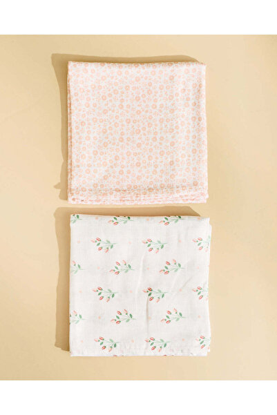 REDTAG Baby Pink And White Muslin Blanket 2 Piece Set