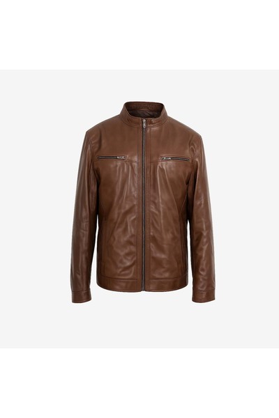 KEMAL TANCA Men's Hakim Collar Zippered Genuine Leather Coat Kdk-750