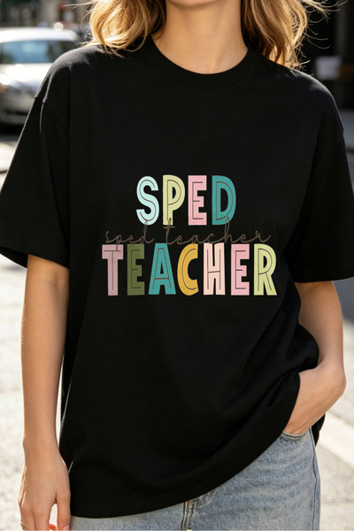 Fleck Womens T Shirts Sped Teacher Colorful Text Design Casual Style