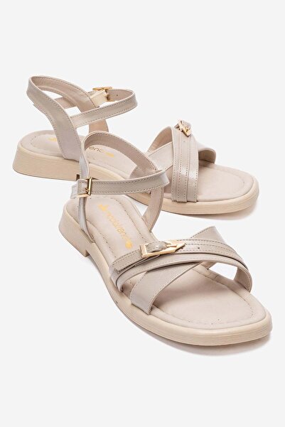 CCWAY AYAKKABI Buckle Cross Women's Sandals Beige Yanki̇