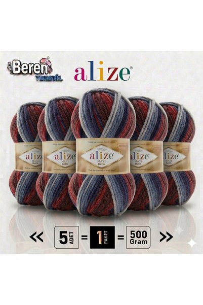 Alize Süperlana Maxi Batik - 8130 - 5'li Paket - 100gr/100m - El Örgü İpi - A...