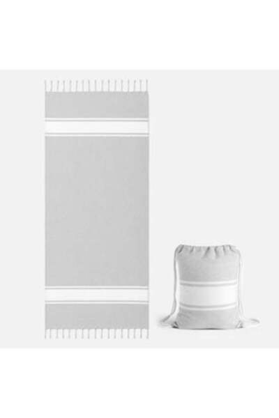 Jumbo Prosop de plajă gri Hamam cu geantă 180 x 90 cm