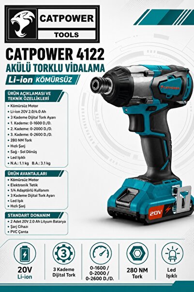 Cat Power Catpower 4122 Akülü Torklu Vidalama Lion Kömürsüz Motor