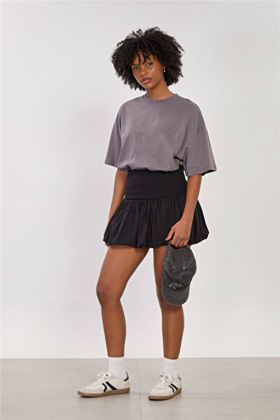 BARRELS AND OIL Women's Wide Ribbed Mini Balloon Skirt - Black
