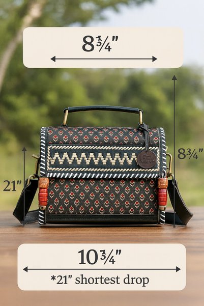 Kanyaka Indian Handcrafted Kutch Ajarakh Hut Vegan Leather Bag
