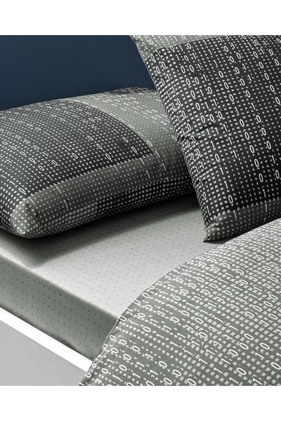 Taç Double Duvet Cover Set Mirzae Anthracite Elasticated Sheet