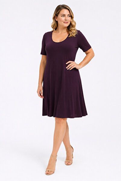 Şans Women's Plus Size Purple, Knitted Viscose Fabric, Cup Detailed Dress 65N...