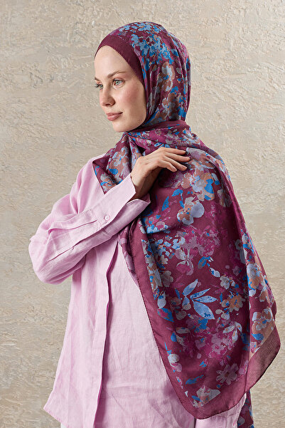 SilkTouch Plum Lavinya Patterned Double-Sided Organic Shawl