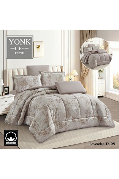 YONK Lavender Napren 100% Cotton Double-Sided 6-Piece Comforter - Natural Sof...