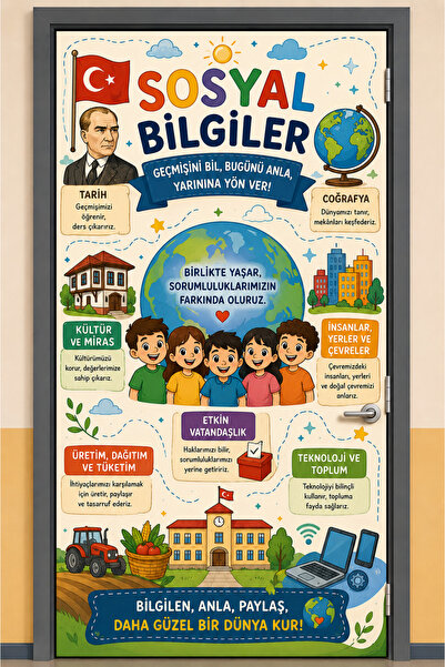siverek reklam 200X100 cm Social Studies School Door Dressing Foil Sticker | ...