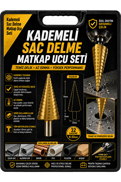 Ufak Tefek Şeyler Titanyum Kaplamalı Konik Kademeli Matkap Ucu 15 Kademeli Me...