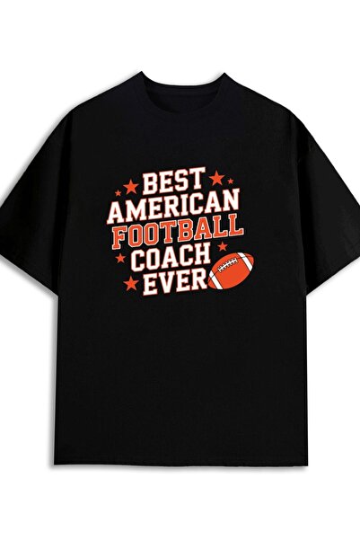 1001moda Men's American Coach T-Shirt izable Plain Black Tee with Football Gr...