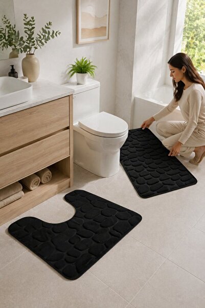 Generic 3 Piece Memory Foam Non Slip Bath Rug Set Absorbent Washable Black Ba...