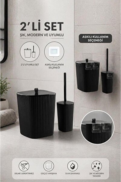 Store HGY Home Safir Yapışkanlı 2'li Banyo Seti - Siyah