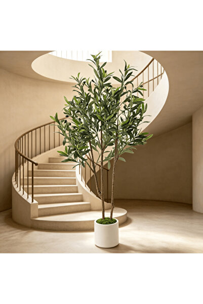 BESTONE 122 cm Artificial Olive Tree Double Trunk – Lifelike & Maintenance-Fr...