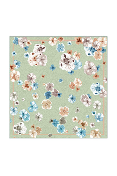 Bursa İpek Mint Poppy Pattern Twill Silk Scarf