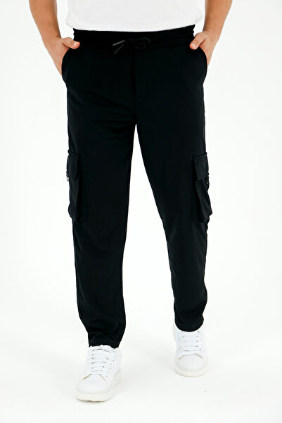Men's Pique Fabric Pants with Cargo Pockets