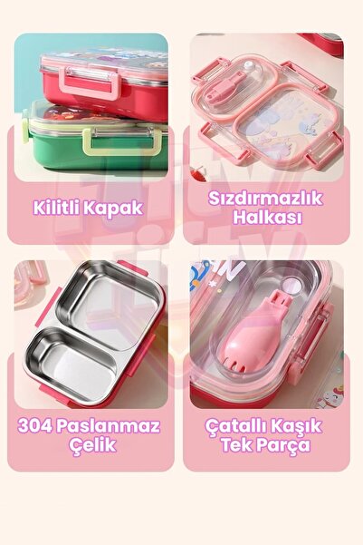 Vagonlife 600 ML Sızdırmaz İki Bölme Paslanmaz Çelik Lunch Box Yeni Nesil Sefer Tası Çatallı Kaşık ff7163
