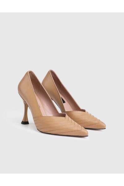 İLVİ Ranya Genuine Leather Women's Mink Heeled Shoes