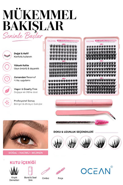 Ocean Takma Kirpik Seti, 370 Adet Kirpik, Kirpik Cımbızı, Eyeliner Yapıştırıc...