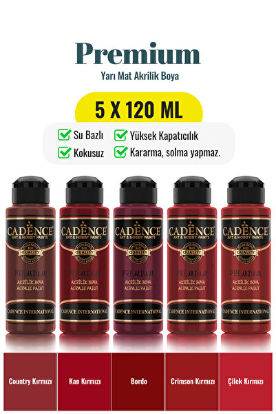 Cadence Boya 5x120 Premium Akrilik Boya Seti - Klasik Kırmızı ve Bordo Tutkus...