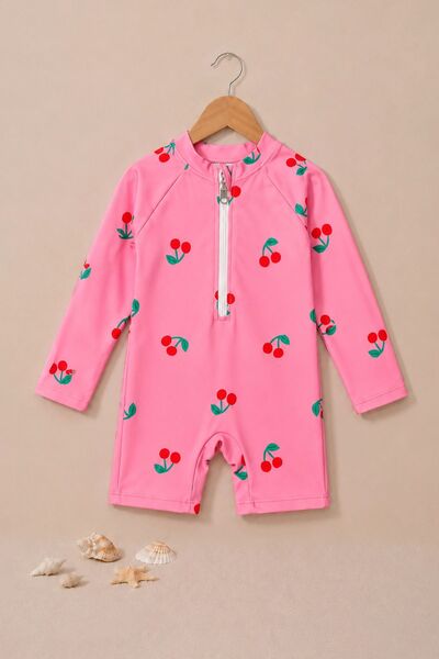 ZUZUNGA Cherry Patterned Baby Girl Long Sleeve Zippered Jumpsuit Swimsuit