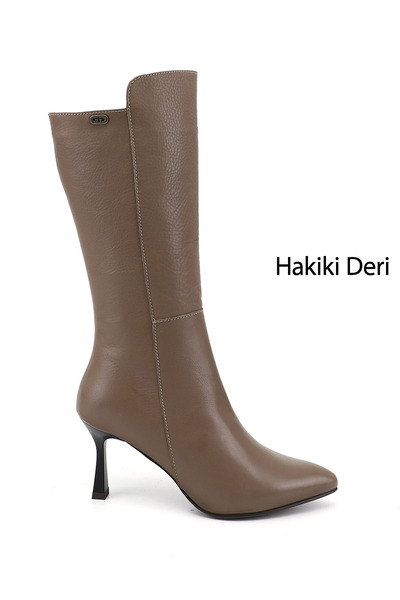GÖNDERİ(R) Women's Mink Antique Zippered Pointed Toe Genuine Leather Boots