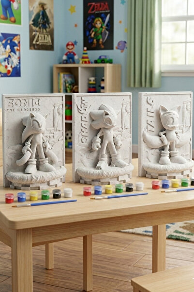 Craft3D Atölye Sonic-Shadow-Tails 15 cm Figürler Taş Biblolar Çocuk Boyama Et...