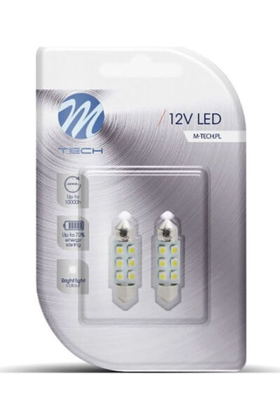 M-TECH Λάμπες Αυτοκινήτου C10W / C5W LED Κόκκινες 12V 0.48W 2 τεμάχια