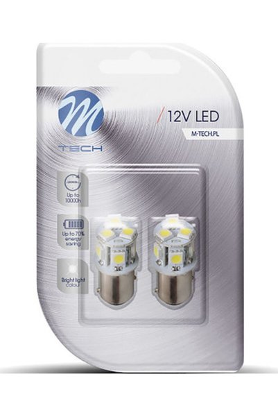 M-TECH Λάμπες Αυτοκινήτου P21/5W-BAY15D-1157 LED Λευκό 12V 1.2W 2 τεμάχια