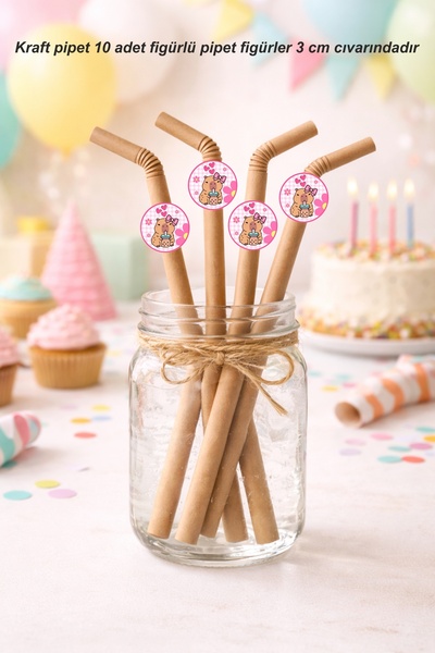 Sinek Kupası Tasarım Capybara Themed 10-Piece Figured Straws Birthday Party S...