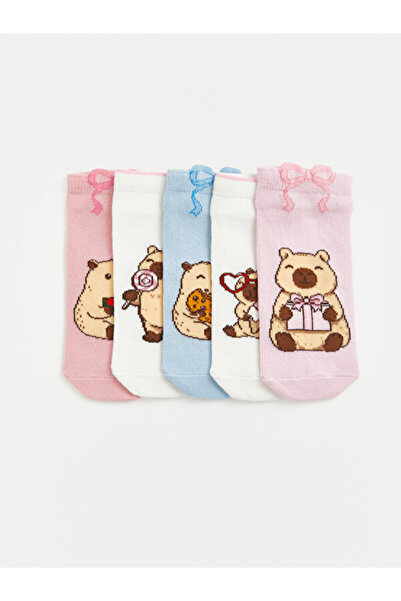 LC Waikiki Rmz Gi̇yi̇m Farkiyla Embroidered Girls' Booties Socks 5-Pack