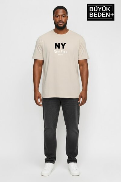Superlife Men's Large Size Ny New York Printed 3Xl-6Xl Crew Neck T-Shirt Spr2...