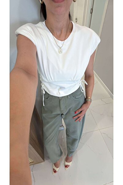 BİRCANÇİL Sitta White T-Shirt with Drawstrings on the Sides