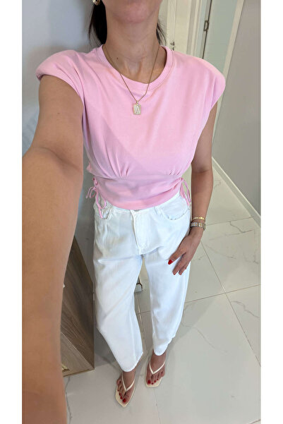 BİRCANÇİL Sitta Pink T-Shirt with Drawstrings on the Sides