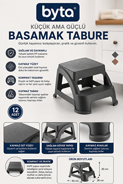 BYTA 2 Basamaklı Kaymaz Basamak Taburesi PP Plastik Çok Amaçlı Mutfak Banyo E...